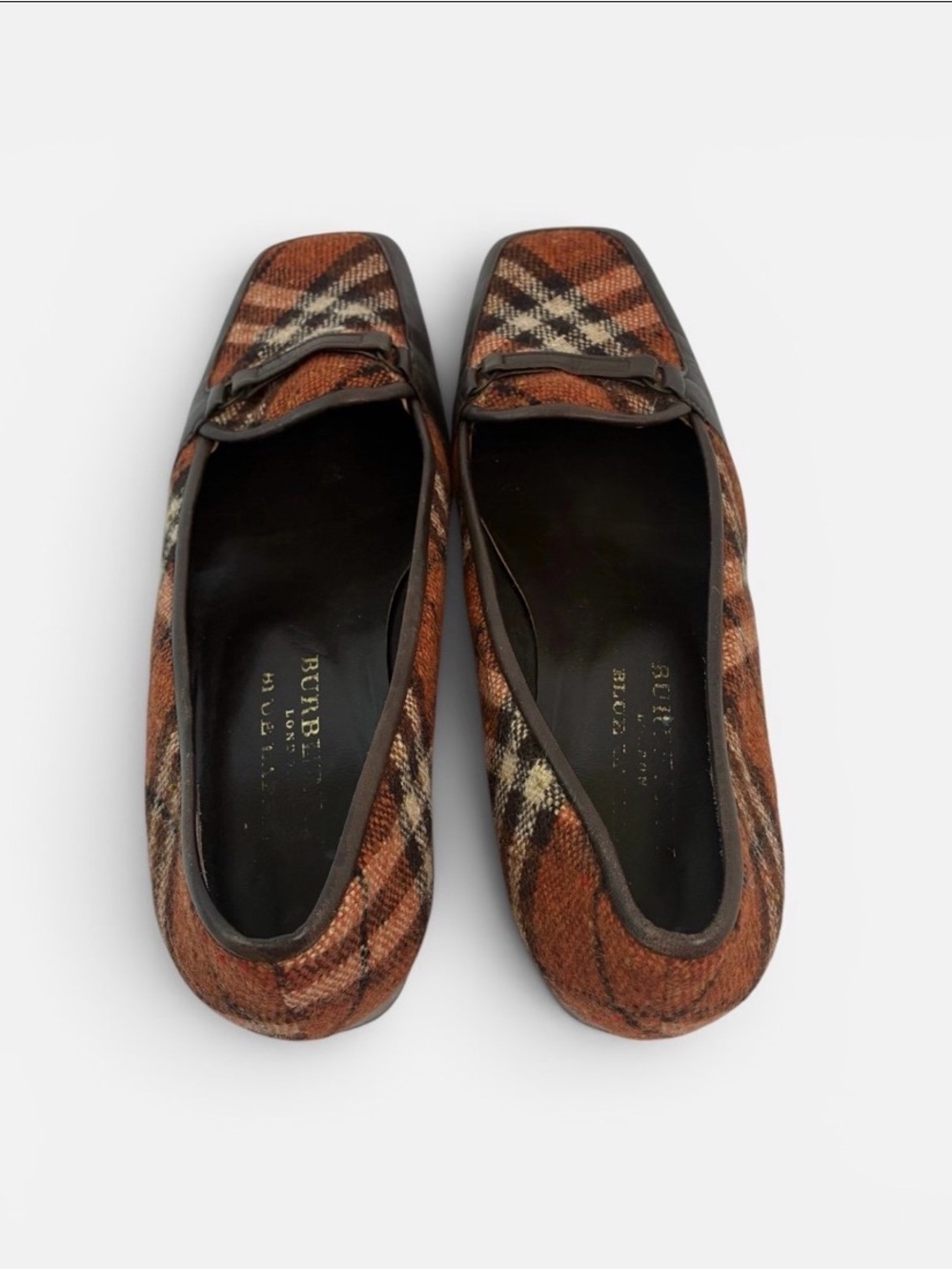 Burberry Orange Brown Plaid Leather-Trim Loafers - Picture 4 of 5